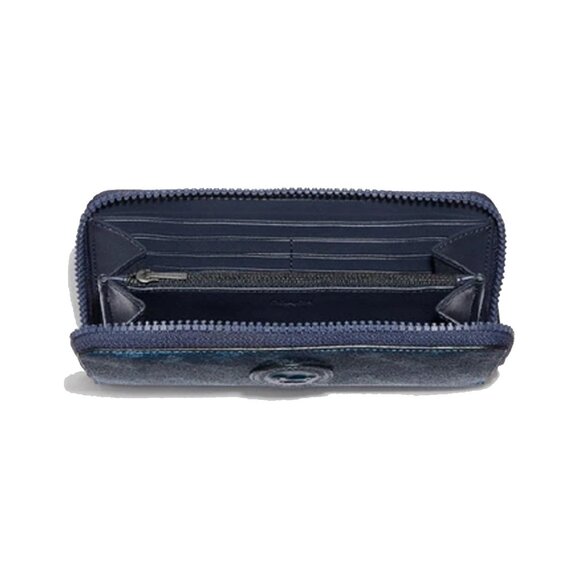 Coach Accordion Zipper Around Wallet Leather Horse Carriage Card Wallets Blue NW - Picture 2 of 6